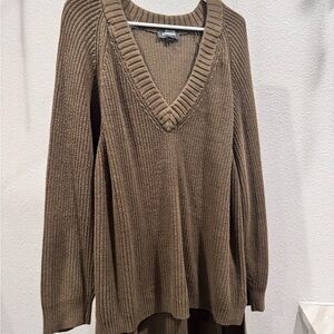 Express Brown Deep V-Neck Oversized Sweater